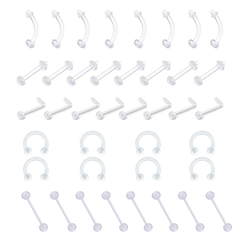 D.Bella 40pcs Clear Nose Retainer, Flexible Acrylic Nose Ring Bioflex Cartilage Earring Lip Eyebrow - Image 1